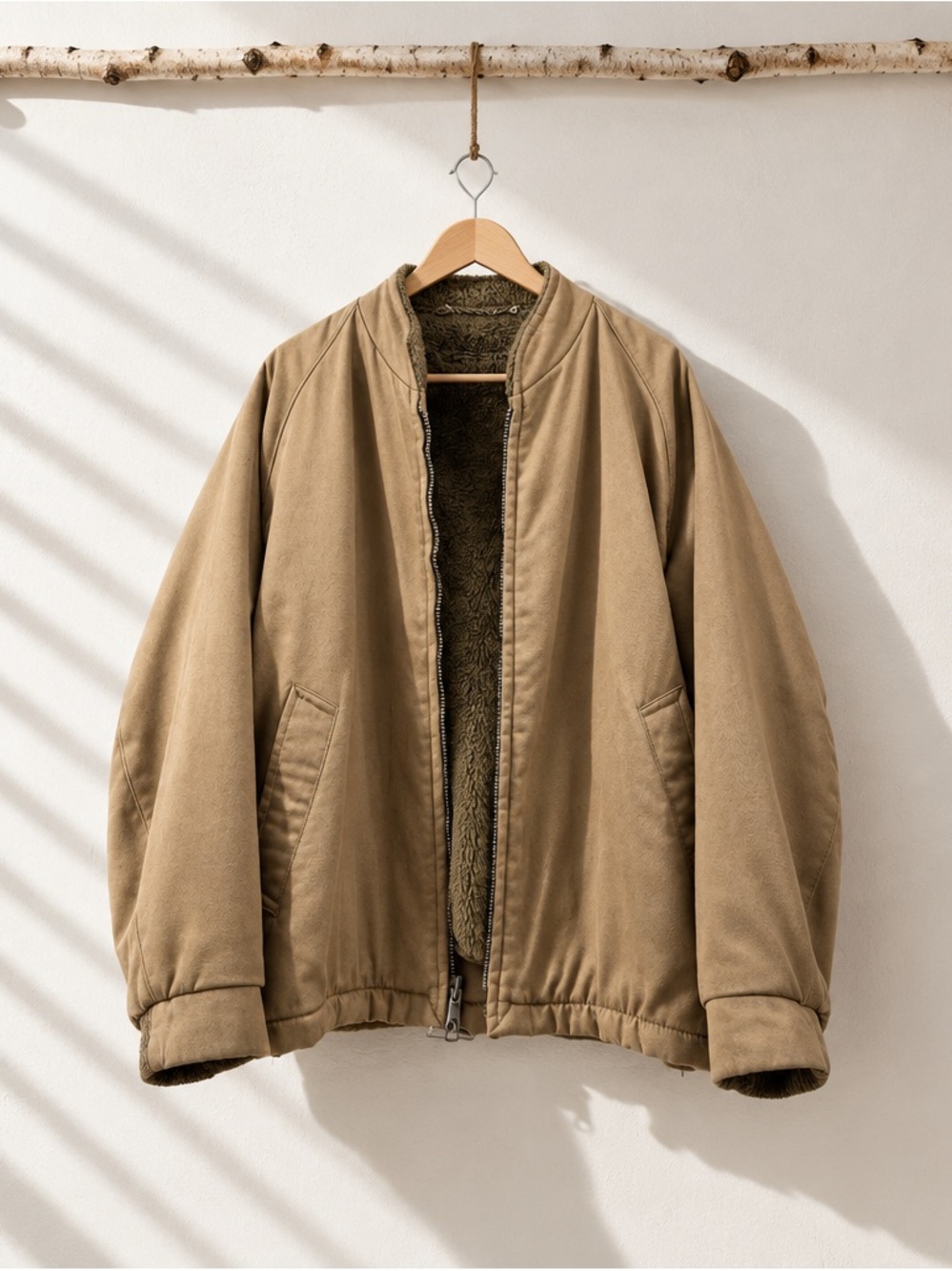 Brooks Brothers Men's Tan Bomber Jacket with Sherpa Lining